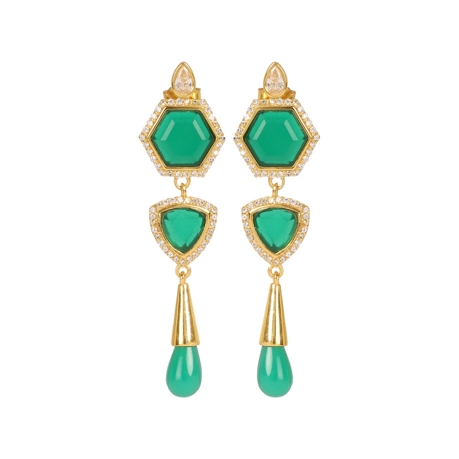 Green  Onyx Earrings Semi Precious CZ