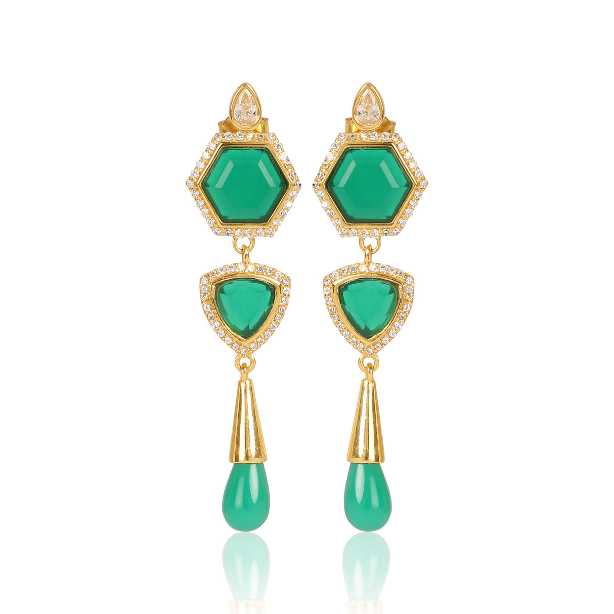 Green  Onyx Earrings Semi Precious CZ