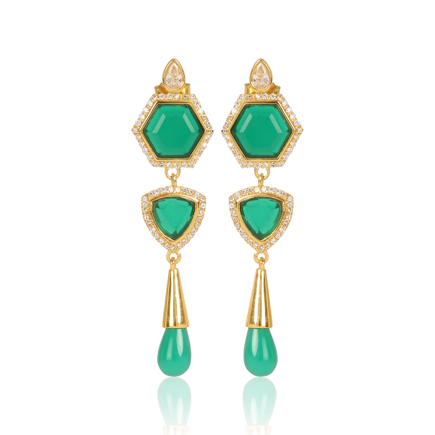 Green  Onyx Earrings Semi Precious CZ