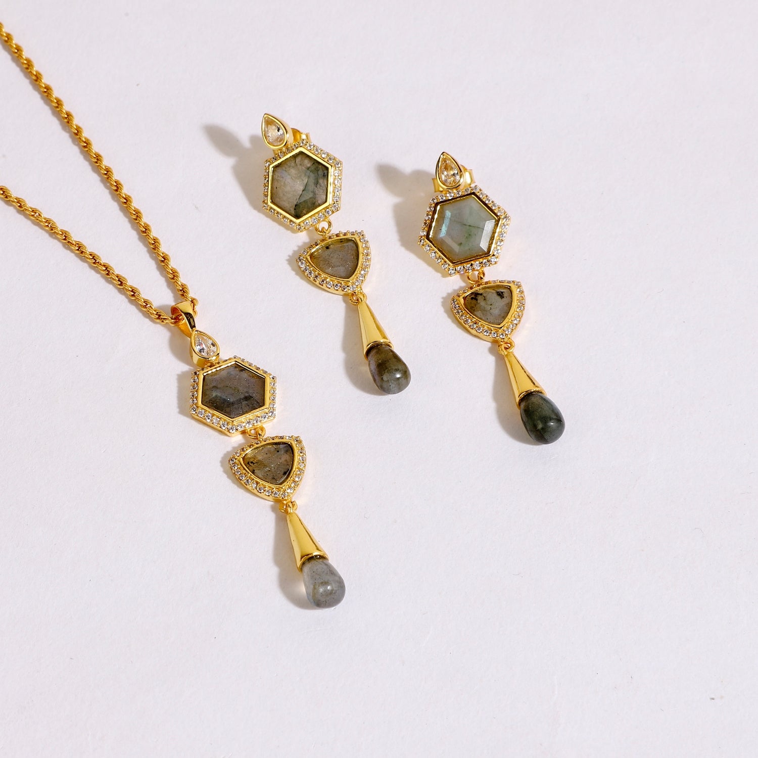 Timeless Radiance Labradorite CZ Earrings & Necklace Party Set