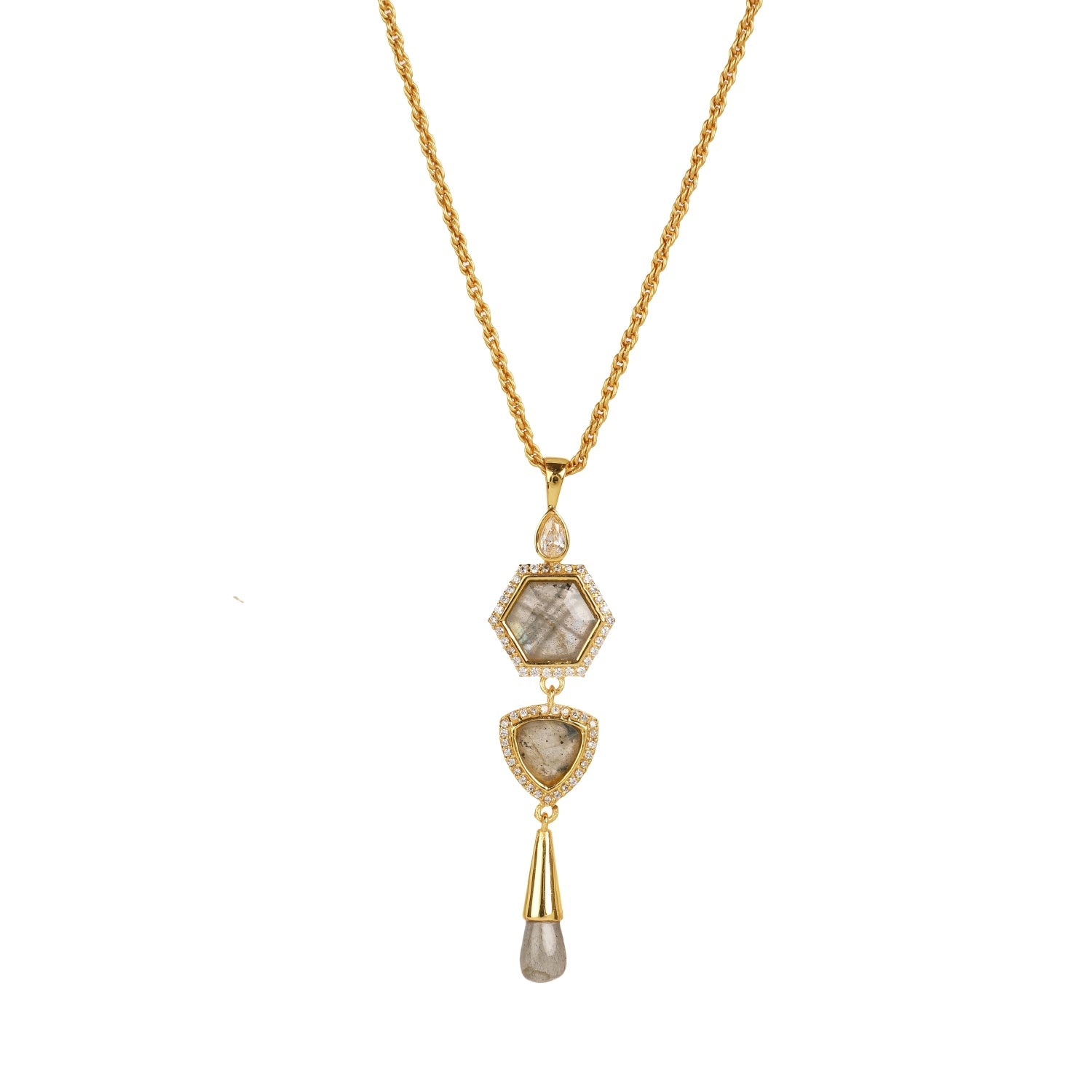 Timeless Radiance Labradorite CZ Earrings & Necklace Party Set