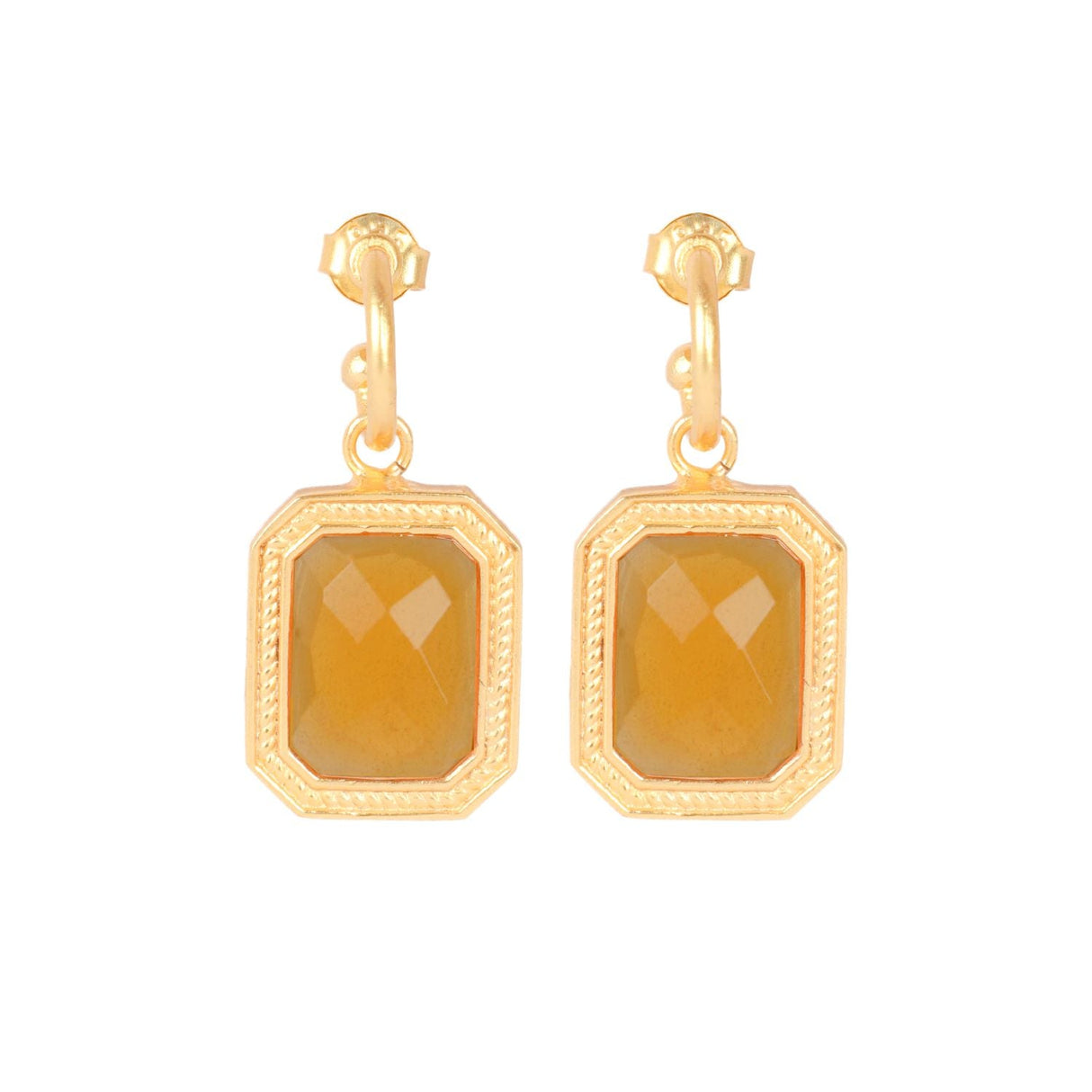 Rectangular Citrine Crystal Hoops