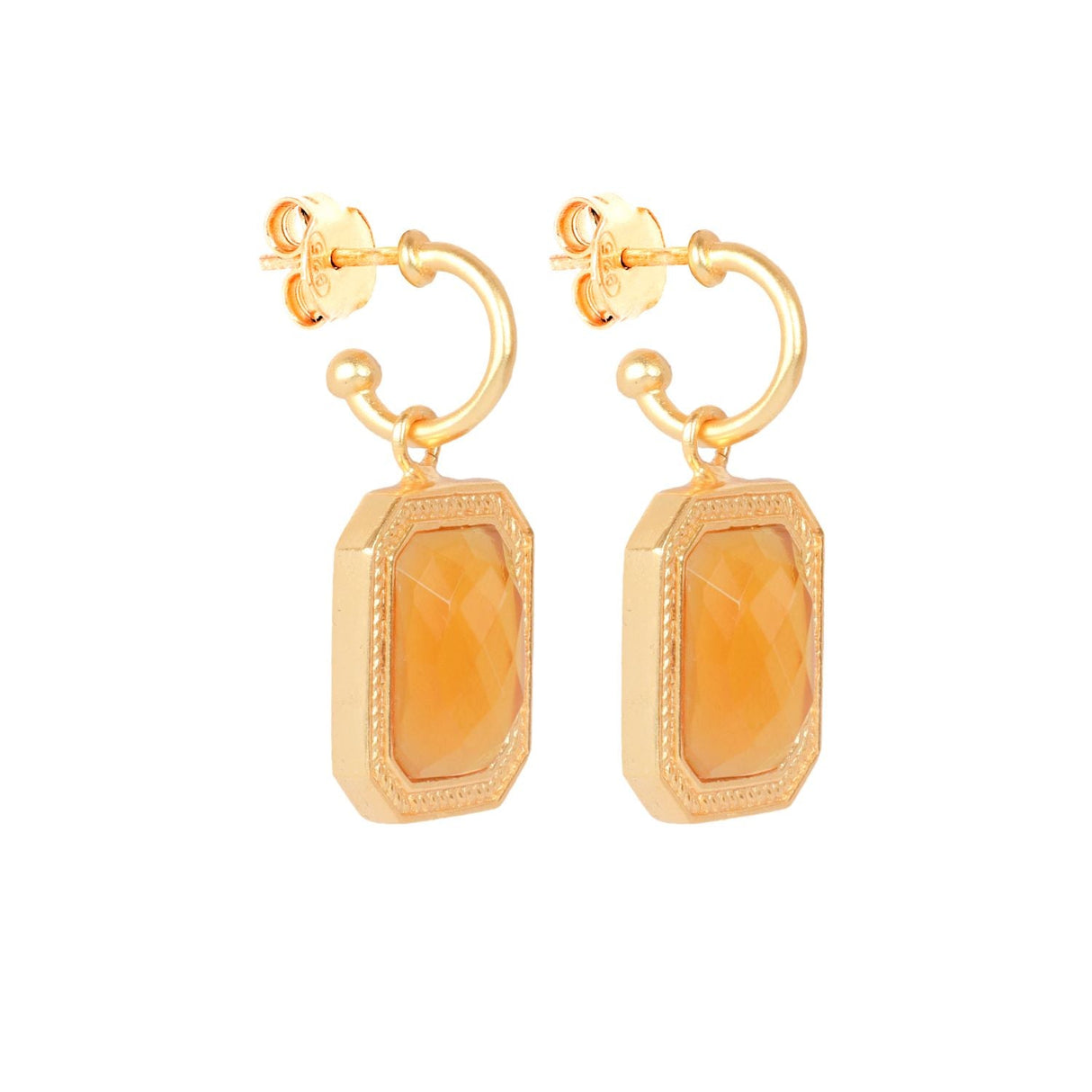 Rectangular Citrine Crystal Hoops