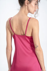 Long Satin Slip Dress in Fuchsia