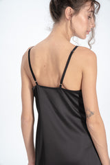 Long Satin Slip Dress in Black
