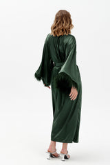 Satin Feather Dressing Gown in Green