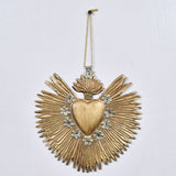 Large Antique Gold Milagro Heart " Sunburst Flame"