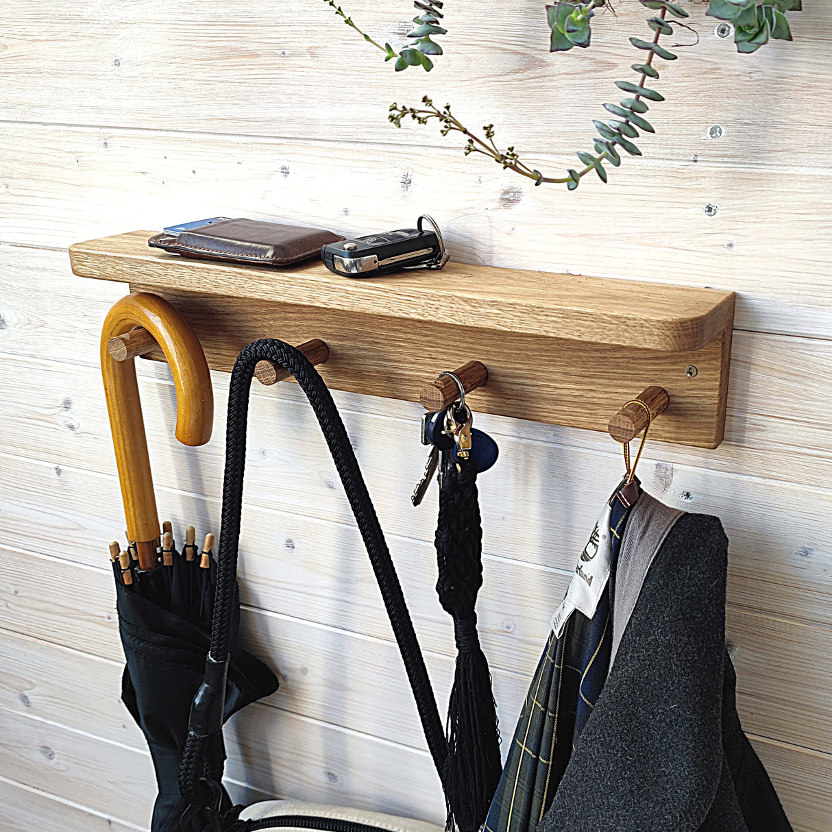 MINICAMP Floating Kids Bookshelf With Coat Hooks Made of Solid Oak