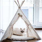 MINICAMP Dog Teepee & Large Cat Tent in Ecru With Pompoms – Size M