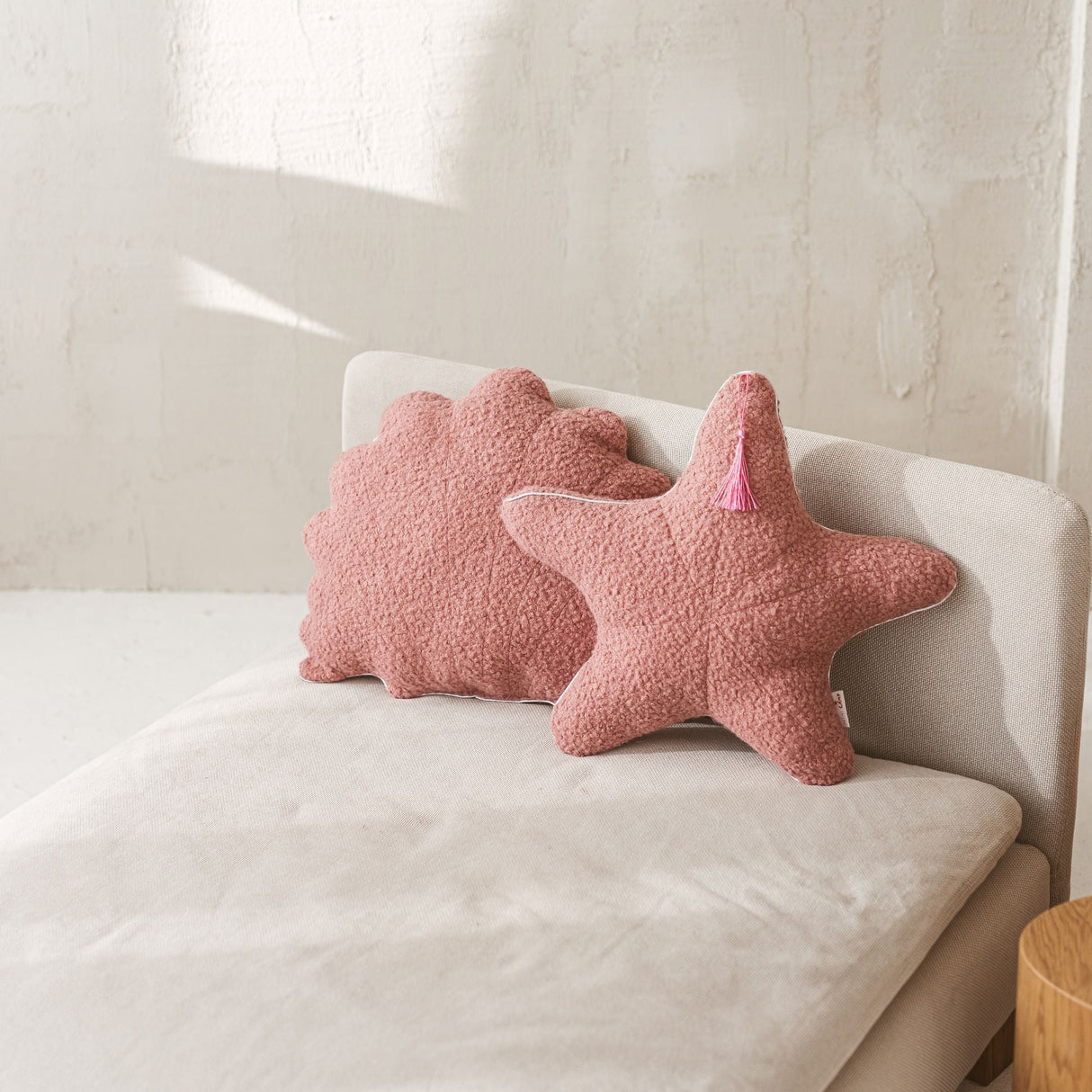 MINICAMP Rose Boucle Sea Shell Pillow With Chic Metallic Trim
