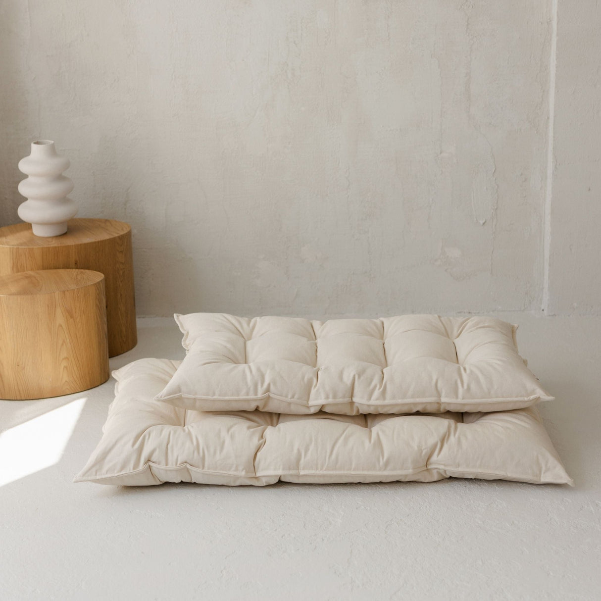 MINICAMP Tufted Canvas Floor Cushion, French Style Pillow in Natural Ecru