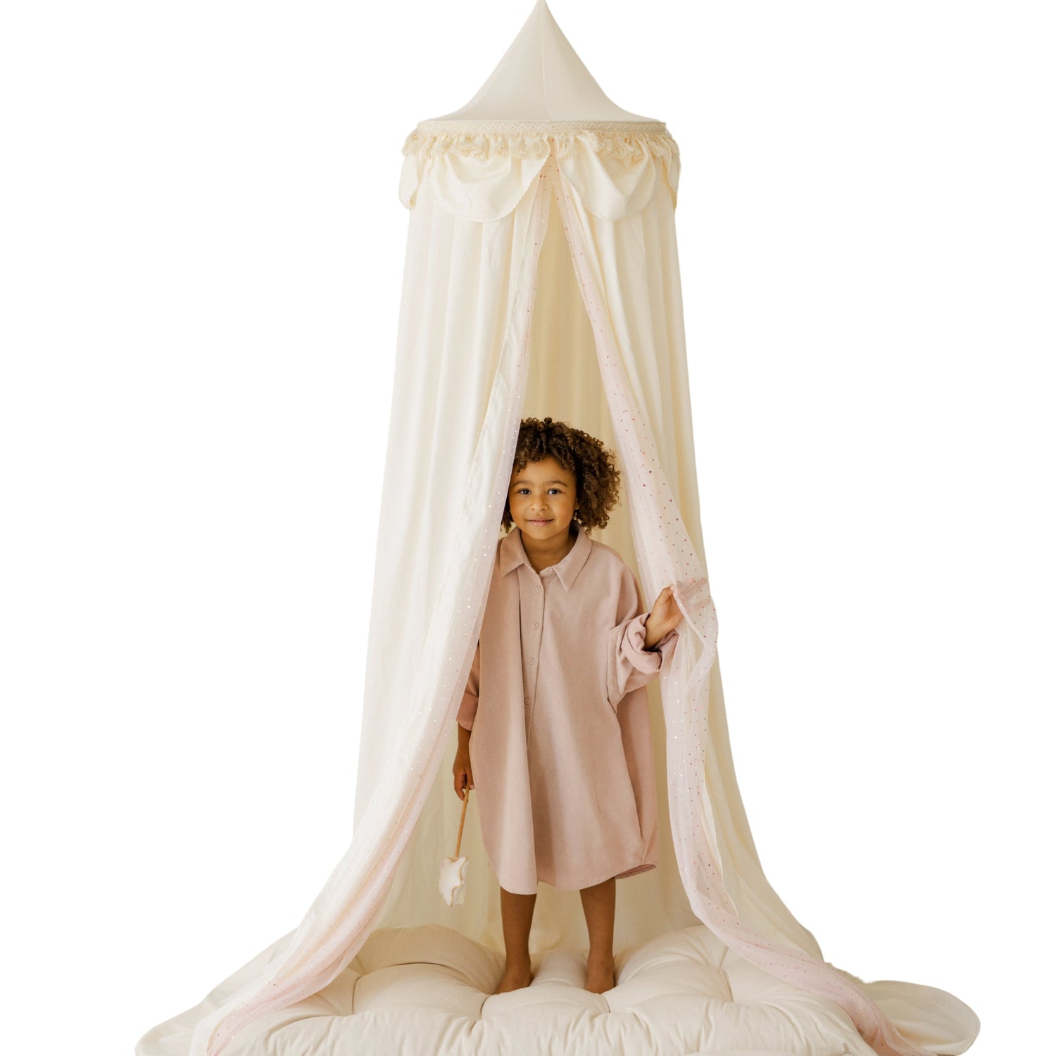 MINICAMP Kids Bed Canopy with Tulle & Tassels in Cream
