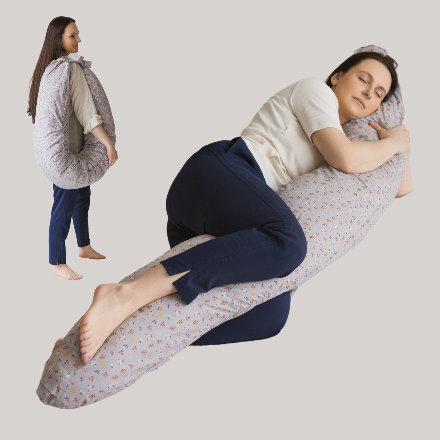 MINICAMP C-Shape Nursing & Pregnancy Pillow with Organic Grey Cover | Kapok or PES Filling