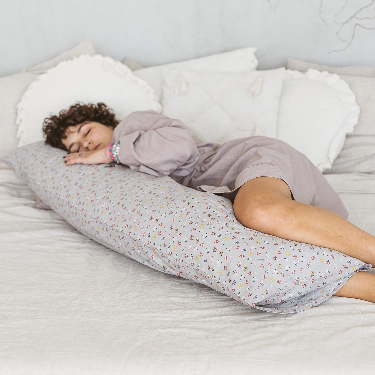 MINICAMP Full Body Maternity Pillow with Organic Floral Print Cover