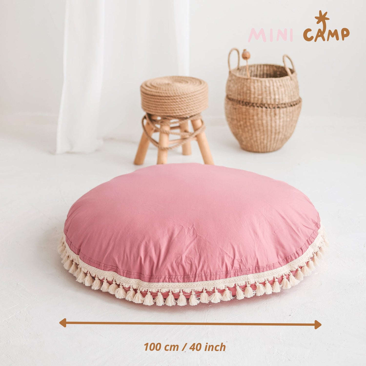 MINICAMP Large Floor Cushion with Tassels in Rose