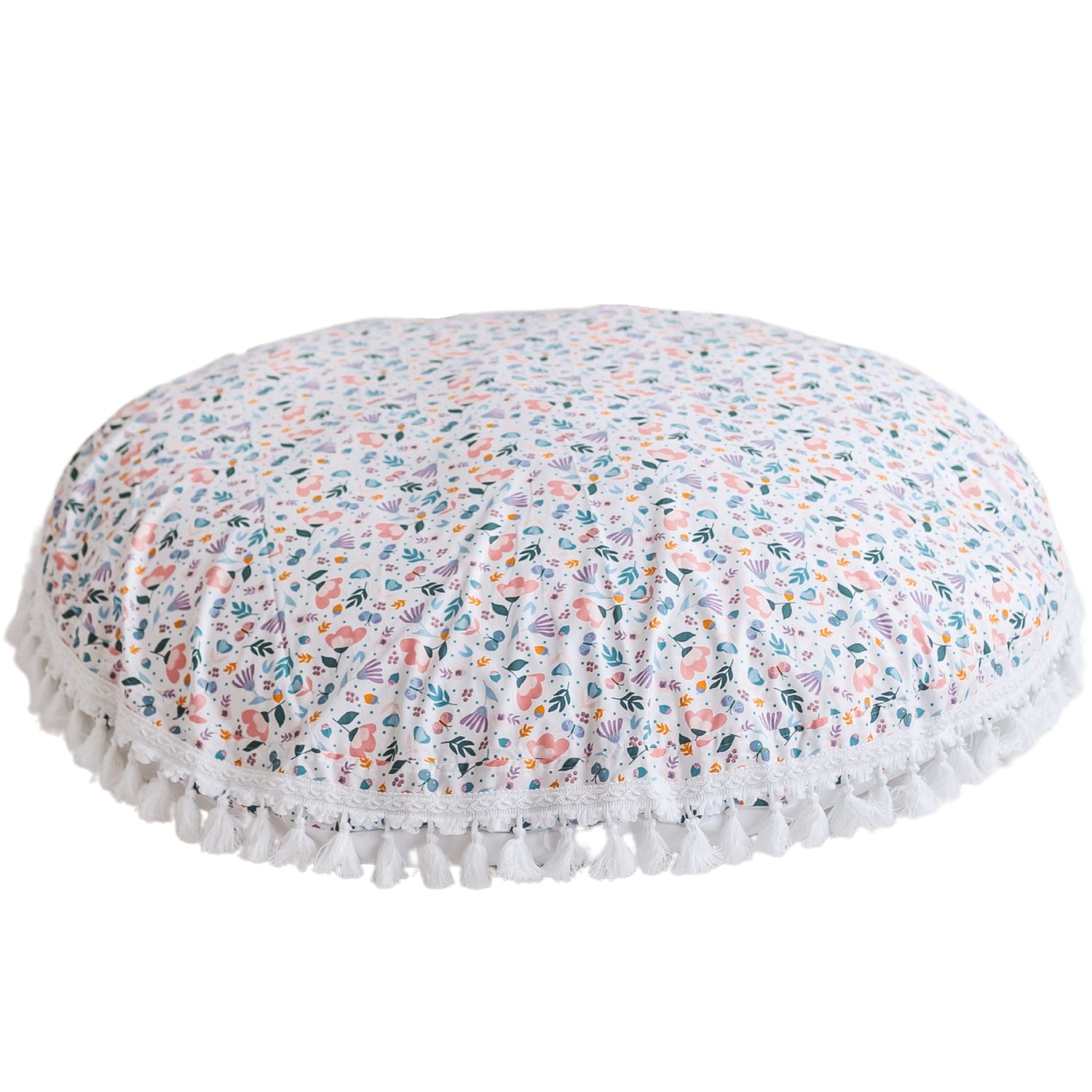 MINICAMP Large Floor Cushion in White and Floral Pattern