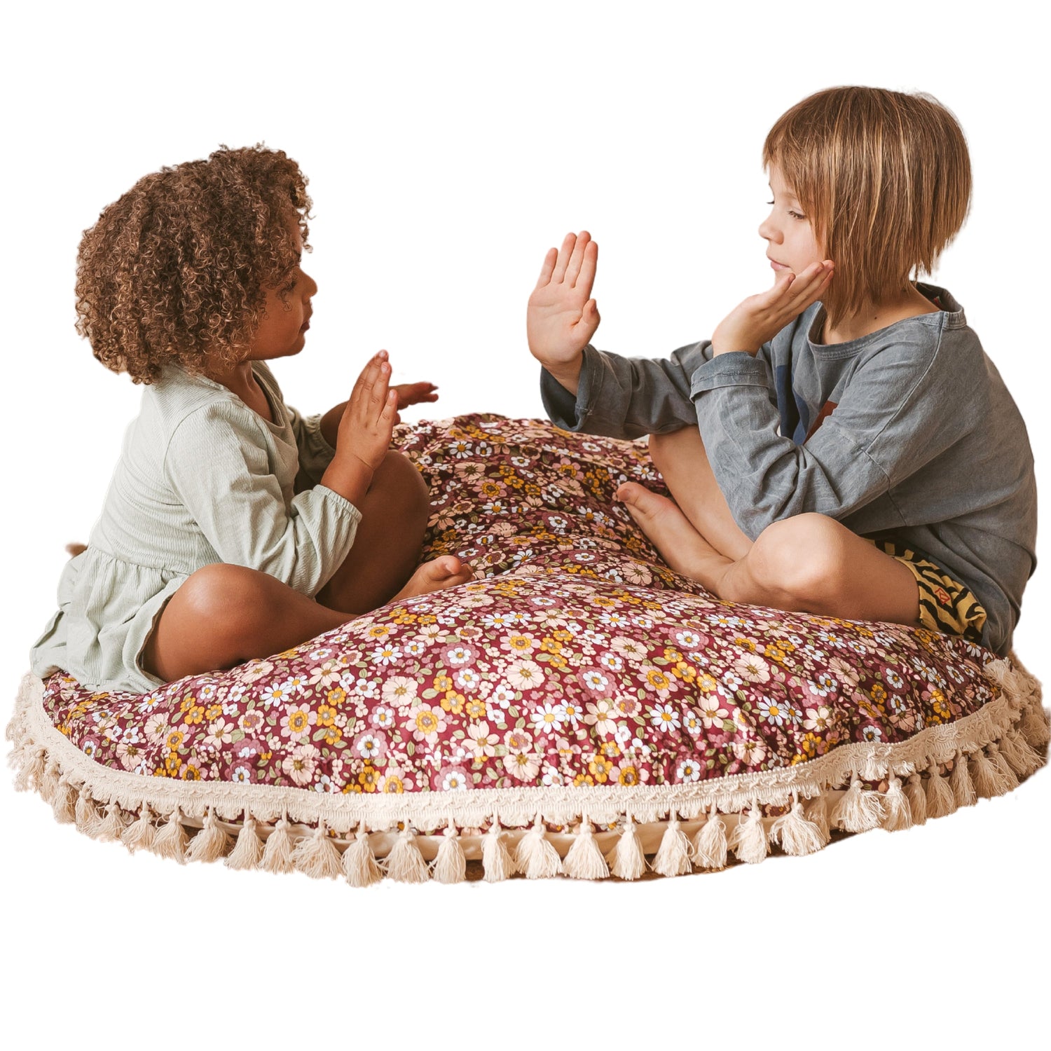 MINICAMP Large Kids Floor Cushion in Burgundy Floral Pattern
