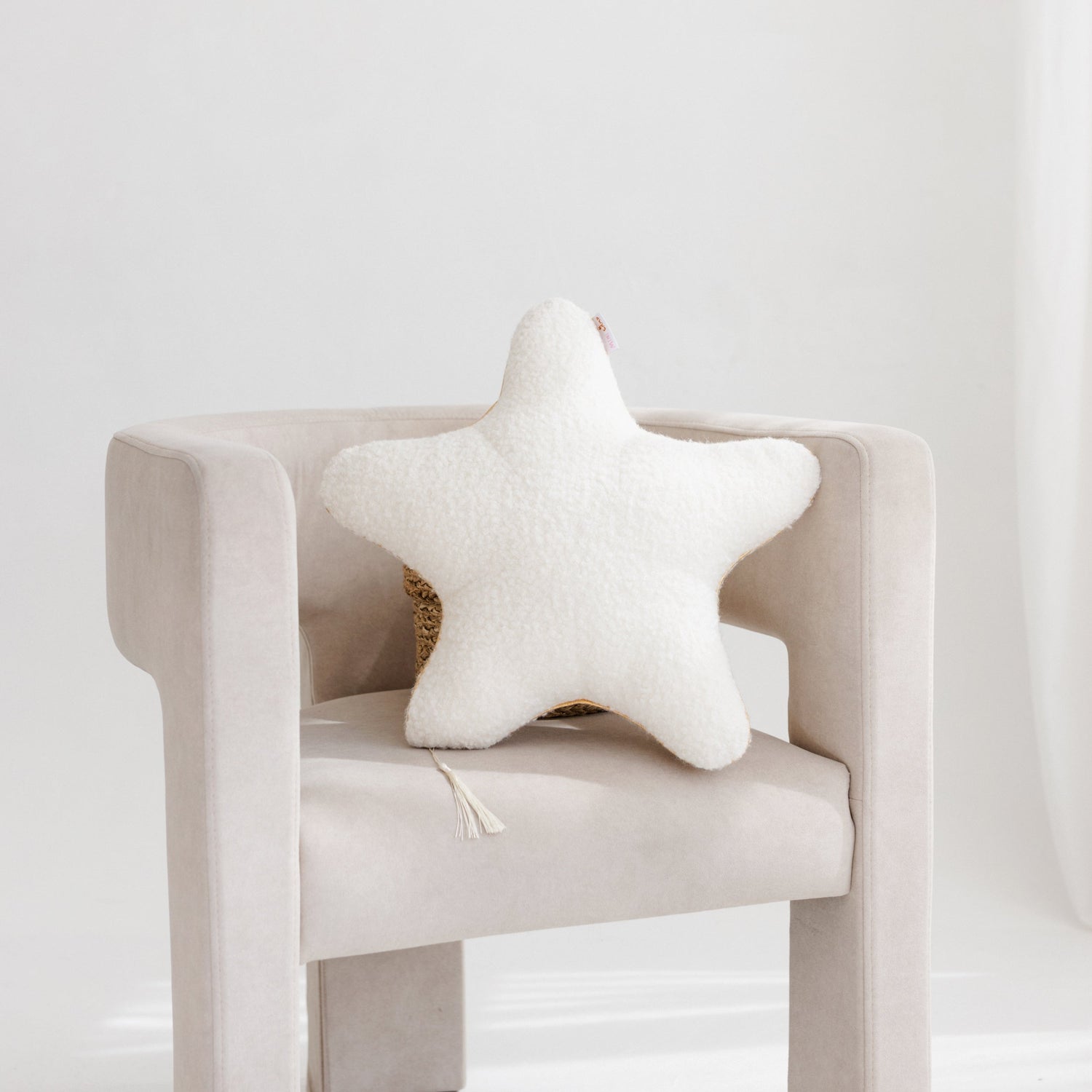 MINICAMP Ecru Boucle Starfish Cushion with Chic Golden Trim