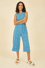 Yumi Teal Ditsy Daisy Sleeveless Culotte Jumpsuit