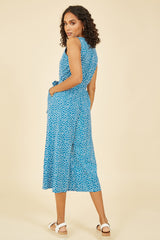 Yumi Teal Ditsy Daisy Sleeveless Culotte Jumpsuit