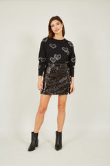 Yumi Black Sequin Mini Skirt