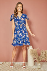 Yumi Navy Floral Print Skater Dress