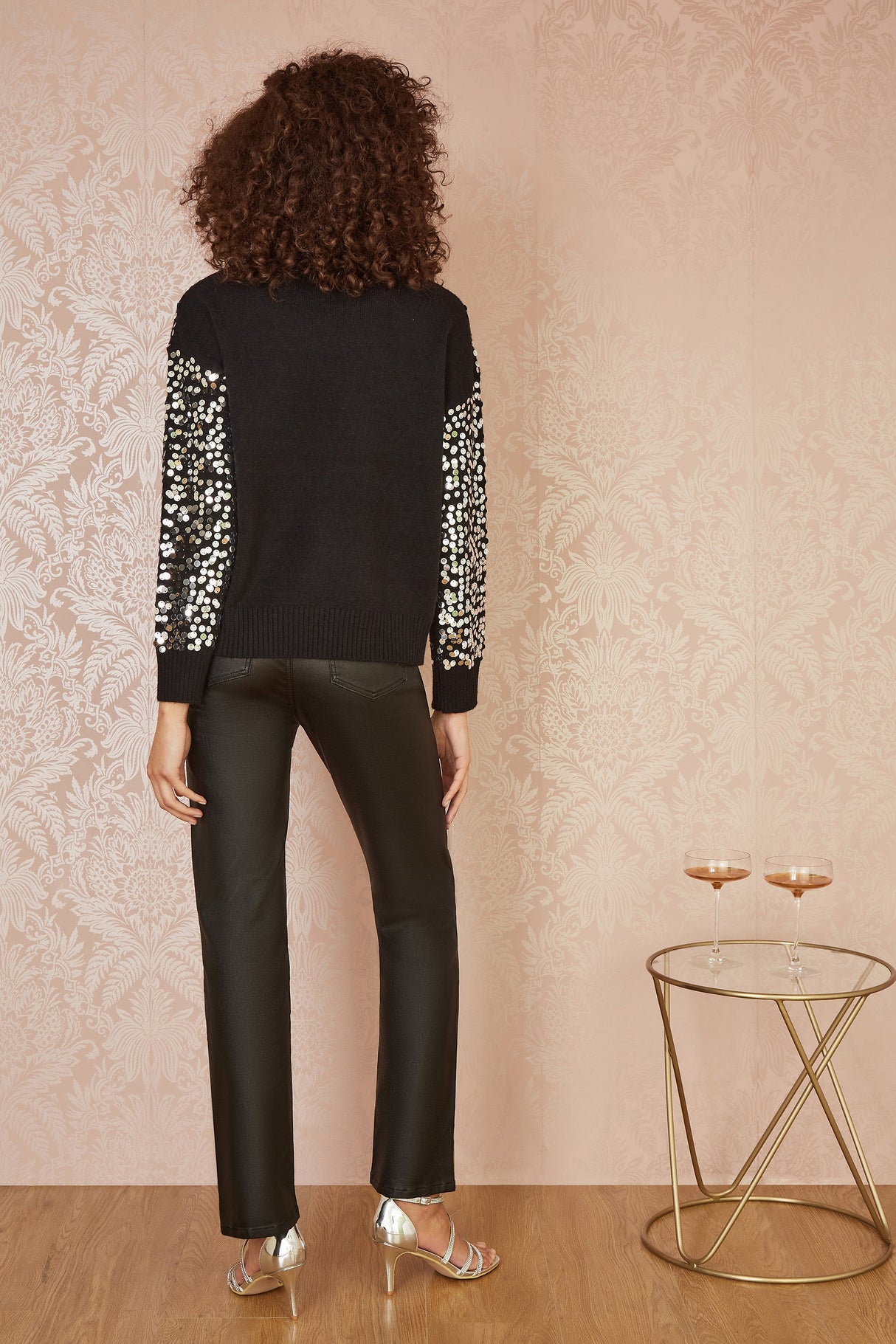 Mela Black All Over Sequin Relaxed Fit Jumper