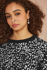 Mela Black All Over Sequin Relaxed Fit Jumper