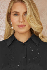 Mela Black All Over Gem Long Sleeve Shirt