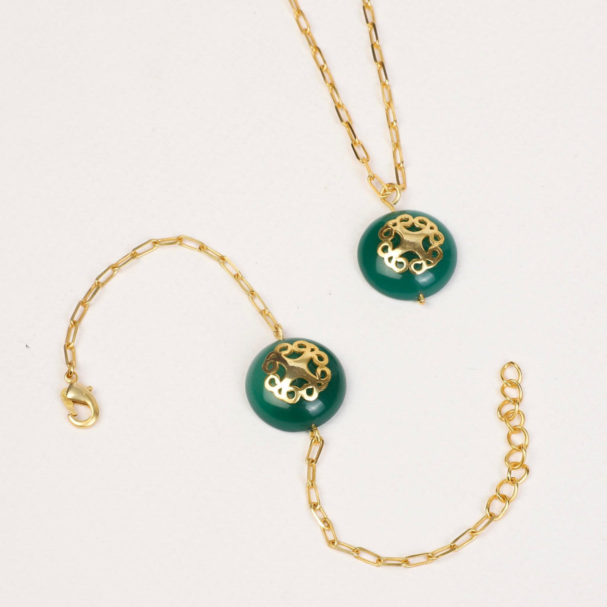 Melange Green Onyx Necklace Bracelet Combo