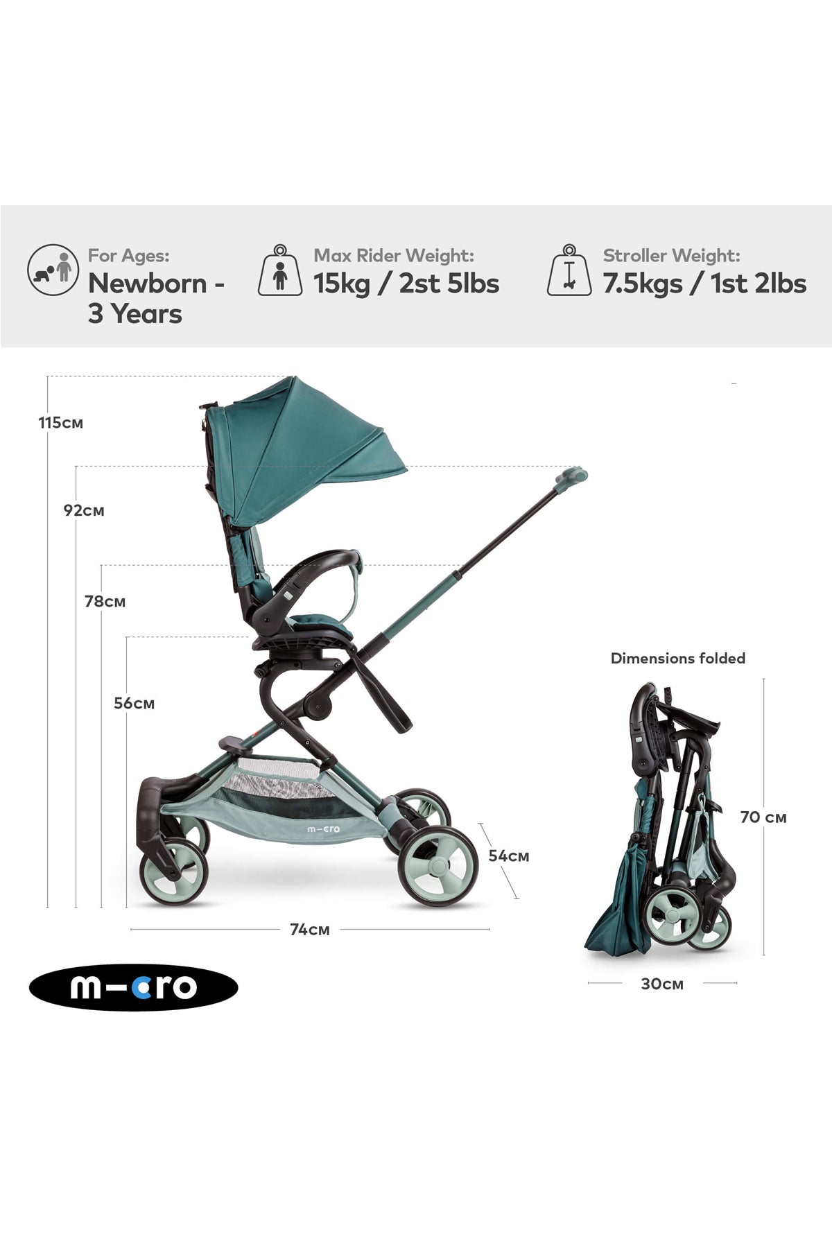 The Micro Lightweight Stroller 360: Green Matcha