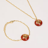 Melange Red Carnelian Necklace Bracelet Combo