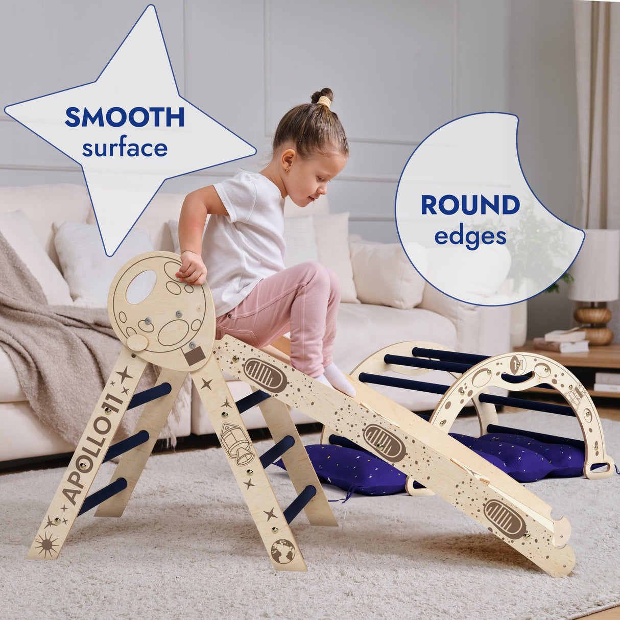 Apollo 4in1 Climbing Set:  Pikler Triangle, Arch, Slide Board, and Cushion for Little Toddlers Astronauts