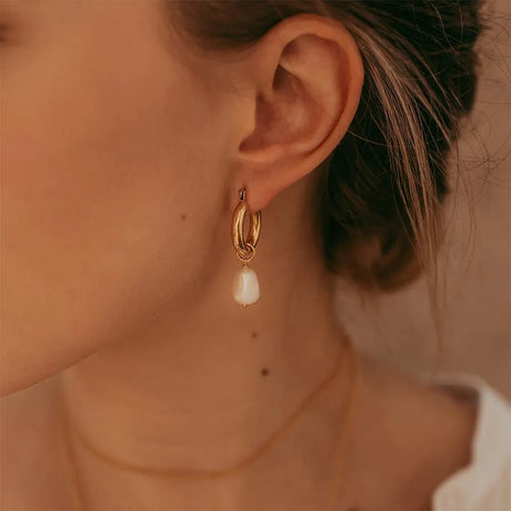 Gold Mini Hoops With Baroque Pearls