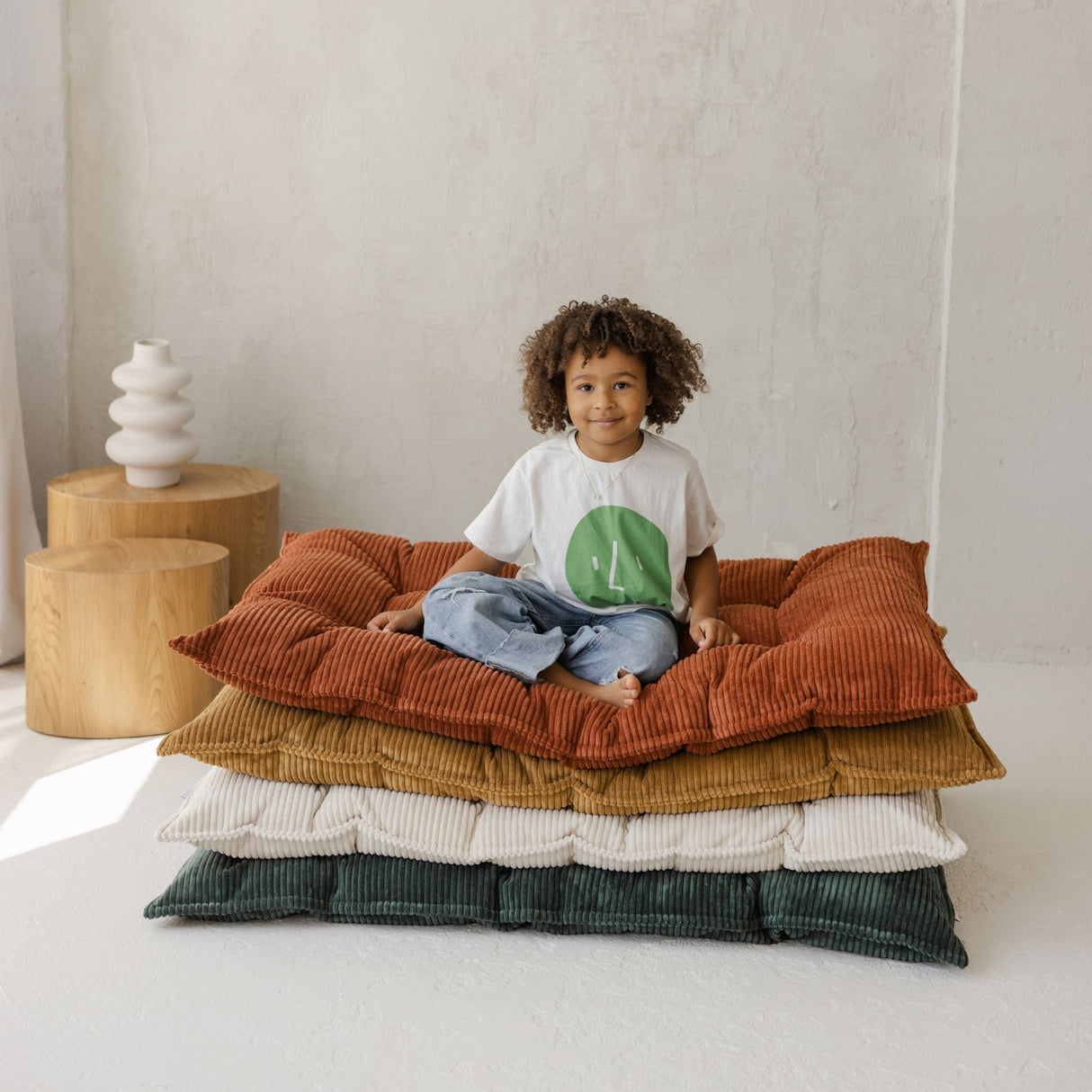 MINICAMP Tufted Corduroy Floor Cushion, French Style Pillow in Terracotta