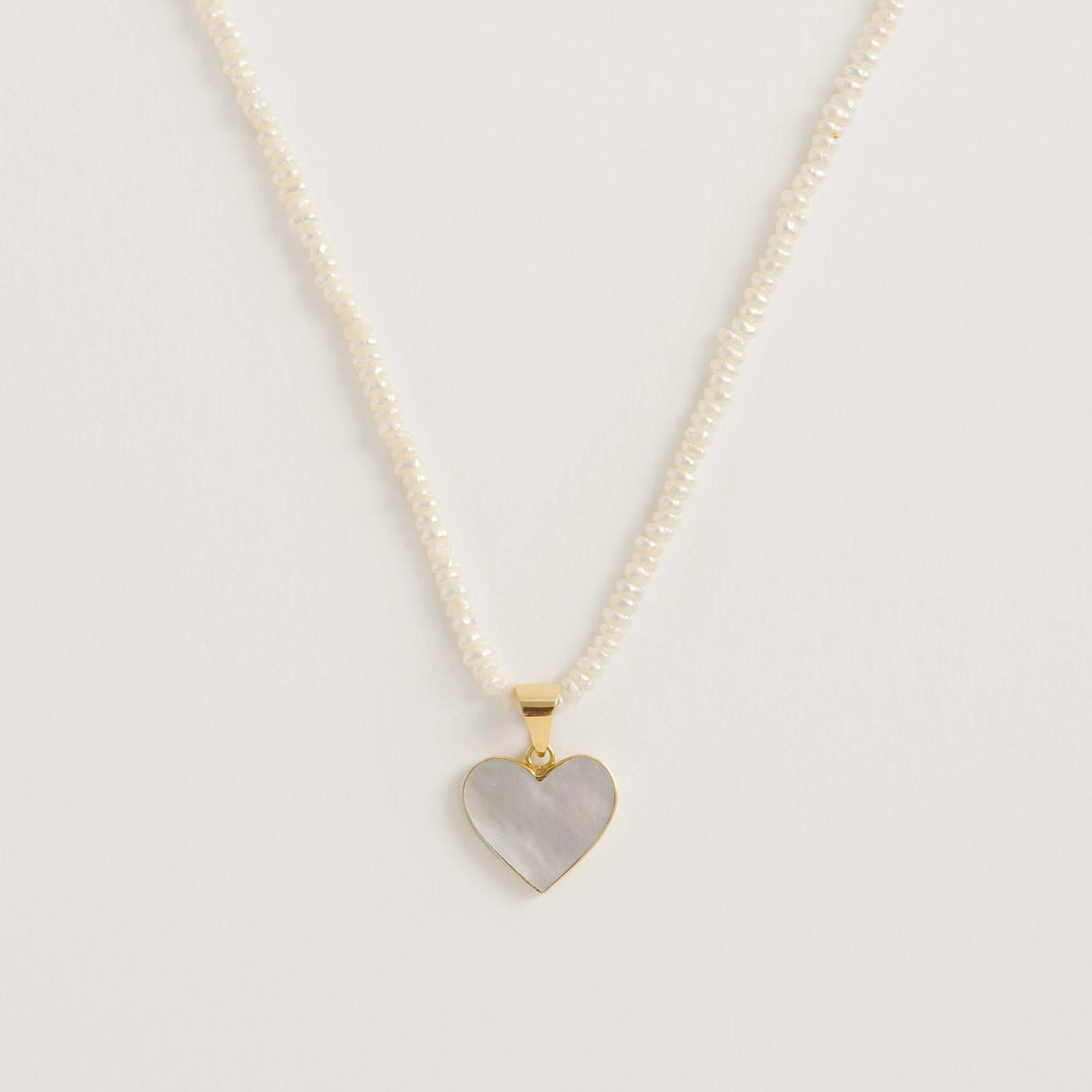 Seed Pearl Necklace With Mother of Pearl Heart Pendant