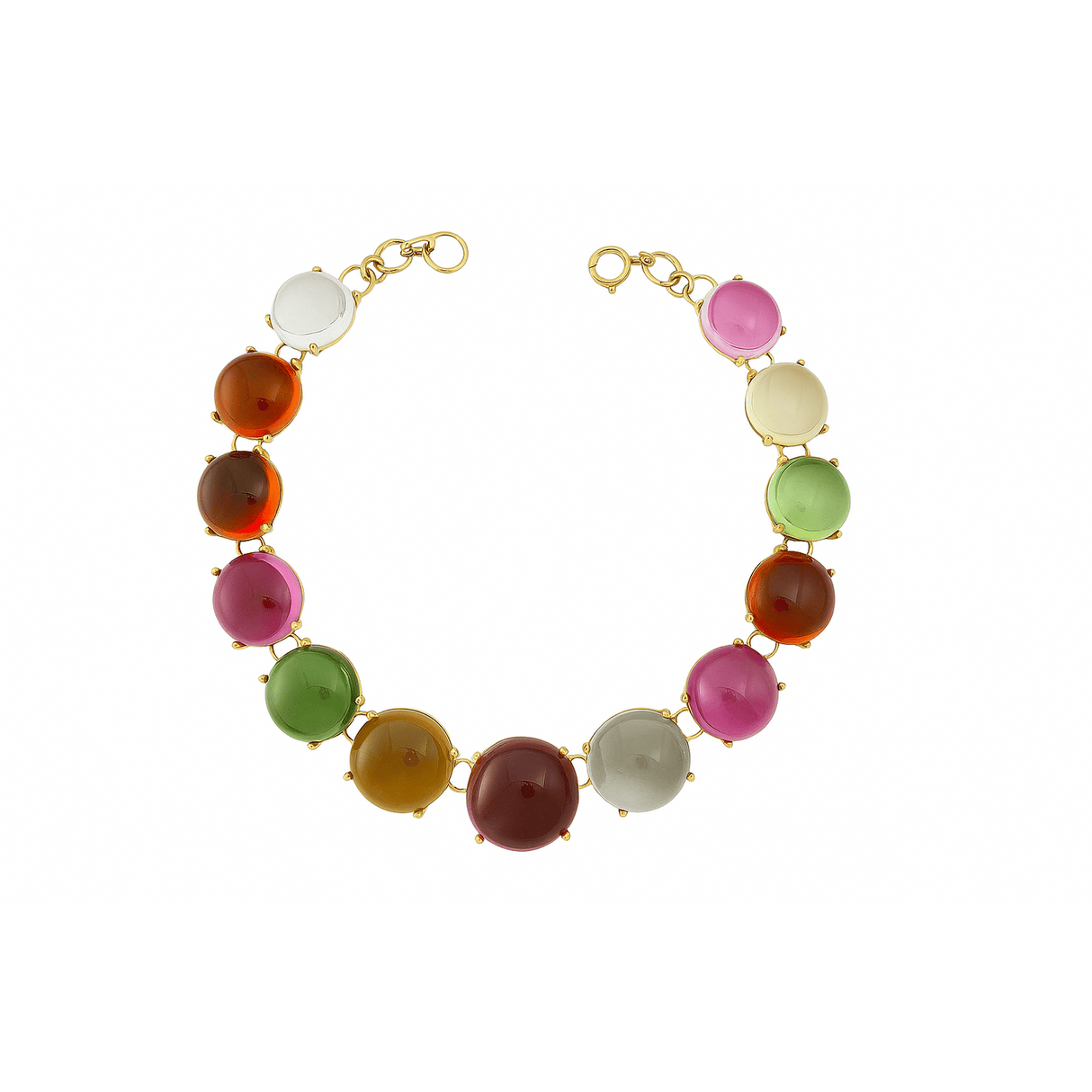 Penny Round Cabachon Multi Color Necklace