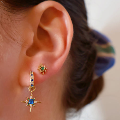 Nova North Star Hoop Earrings Sapphire Blue & Gold