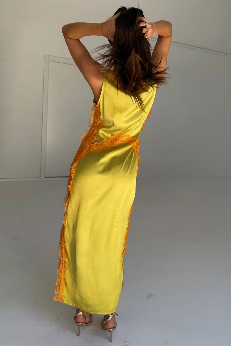 Never Fully Dressed Olive and Orange Lace Clio Dress