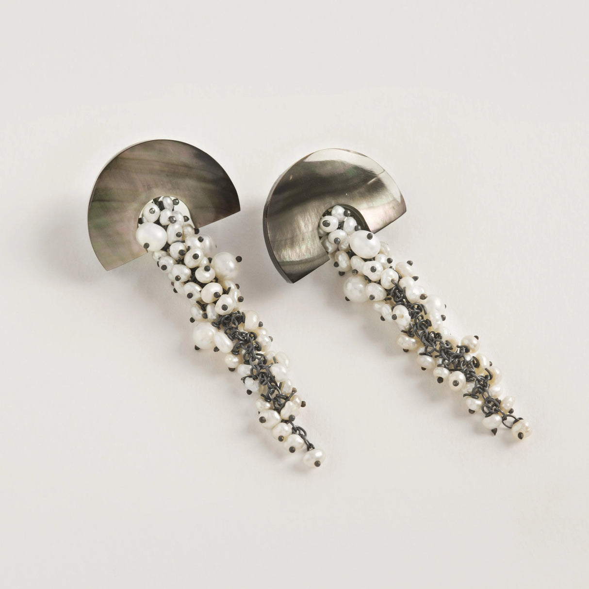 Hakuro Grey Mother of Pearl and Pearl Long Drops