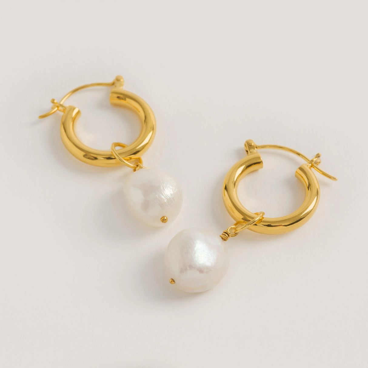 Gold Mini Hoops With Baroque Pearls
