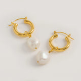 Gold Mini Hoops With Baroque Pearls