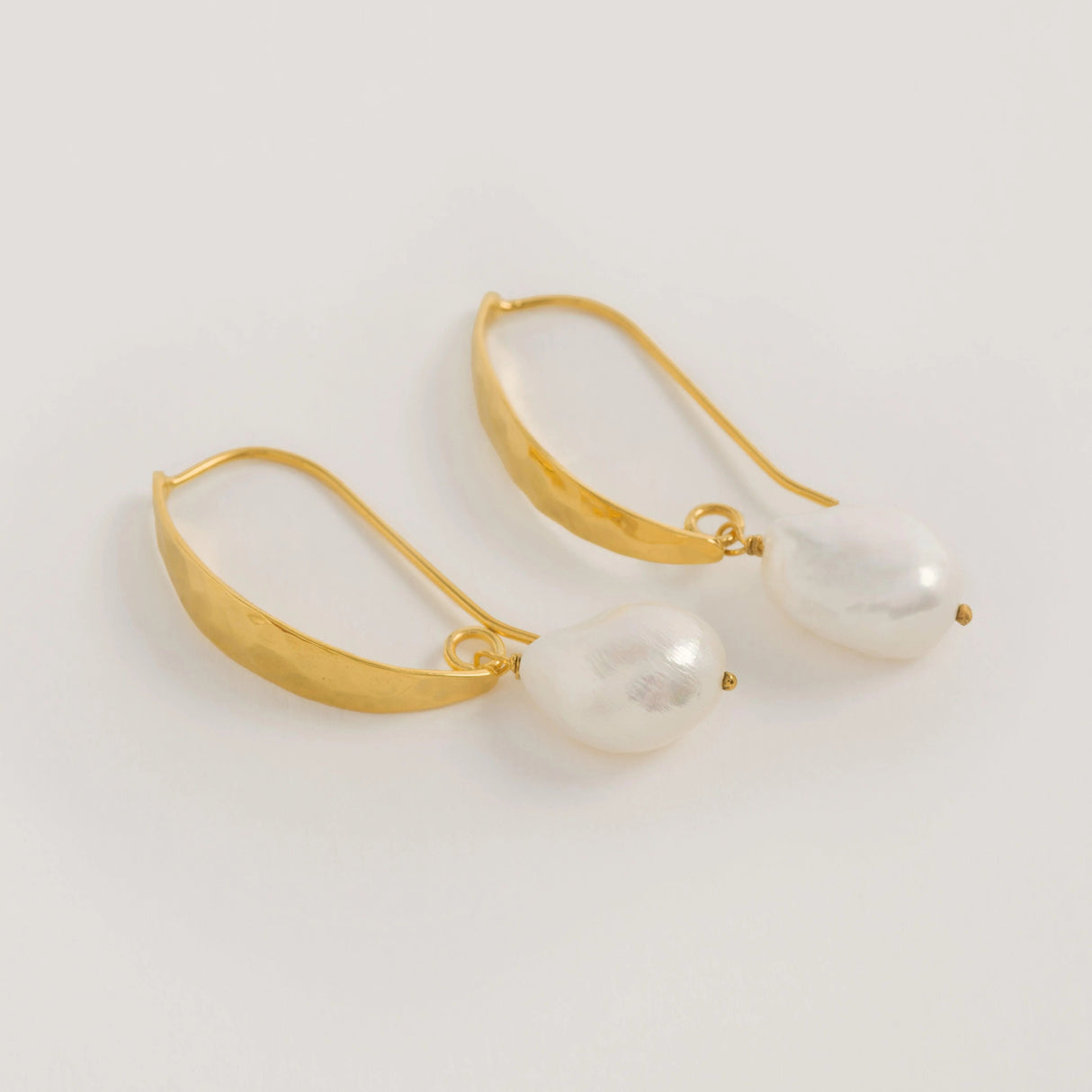 Hammered Gold Baroque Pearl Earrings