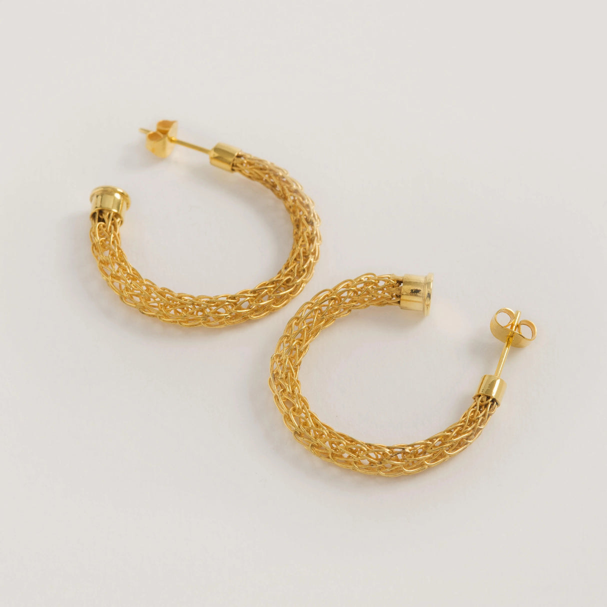 18ct Gold Plated Weave Medium Open Hoops
