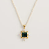 Seed Pearl Necklace With Green Quartz Cross Pendant