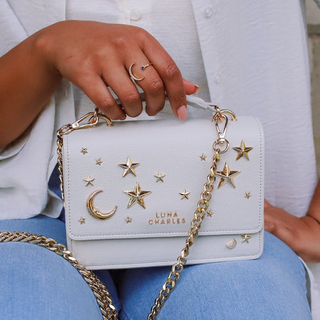 Nova Star Studded Handbag - Grey & Gold