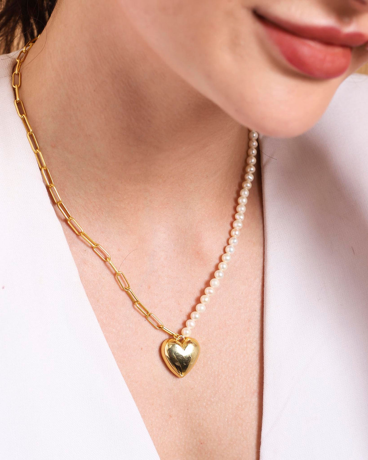 Pearl & Link Chain Heart Pendant
