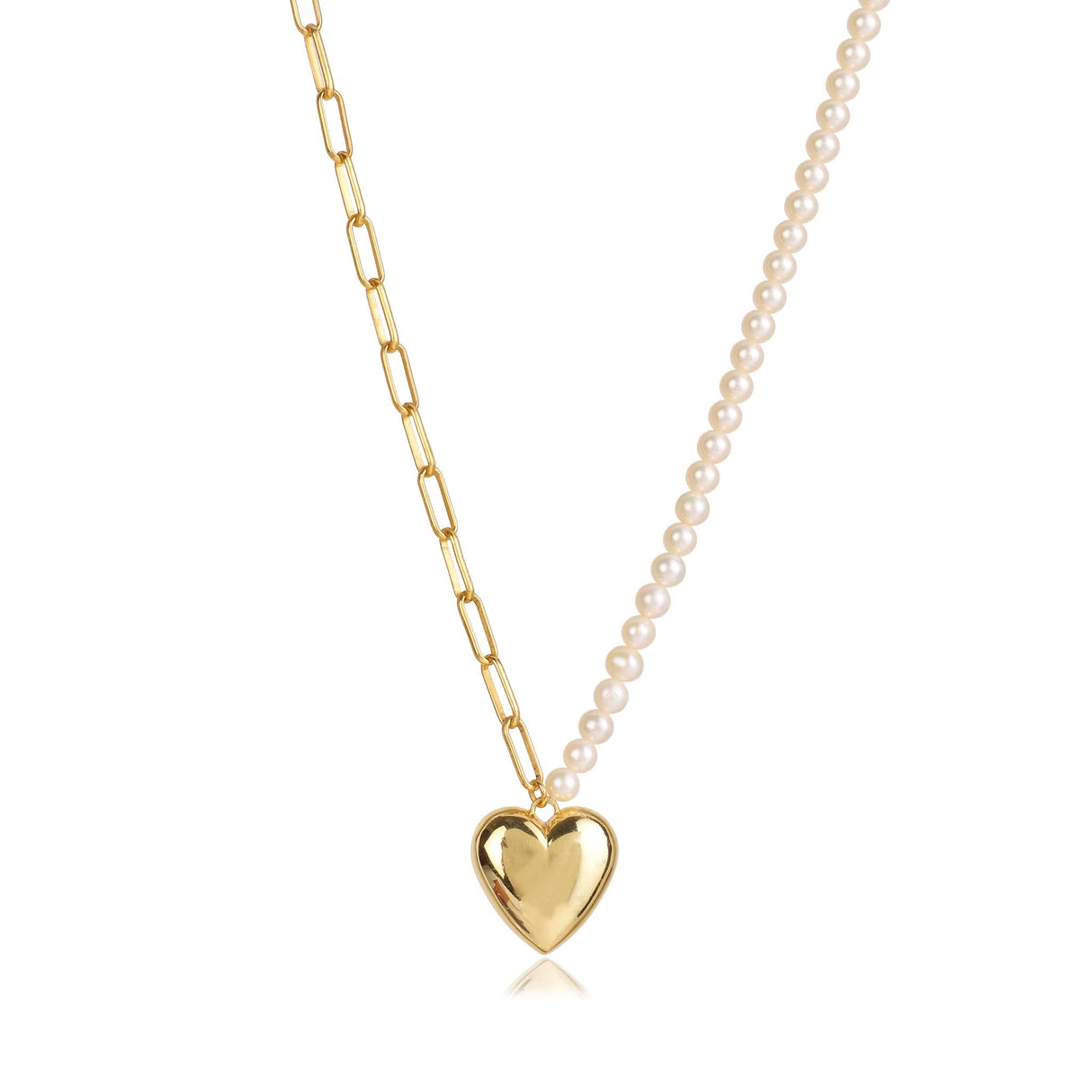 Pearl & Link Chain Heart Pendant
