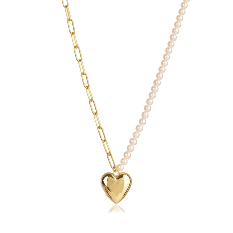 Pearl & Link Chain Heart Pendant