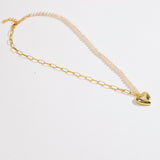 Pearl & Link Chain Heart Pendant